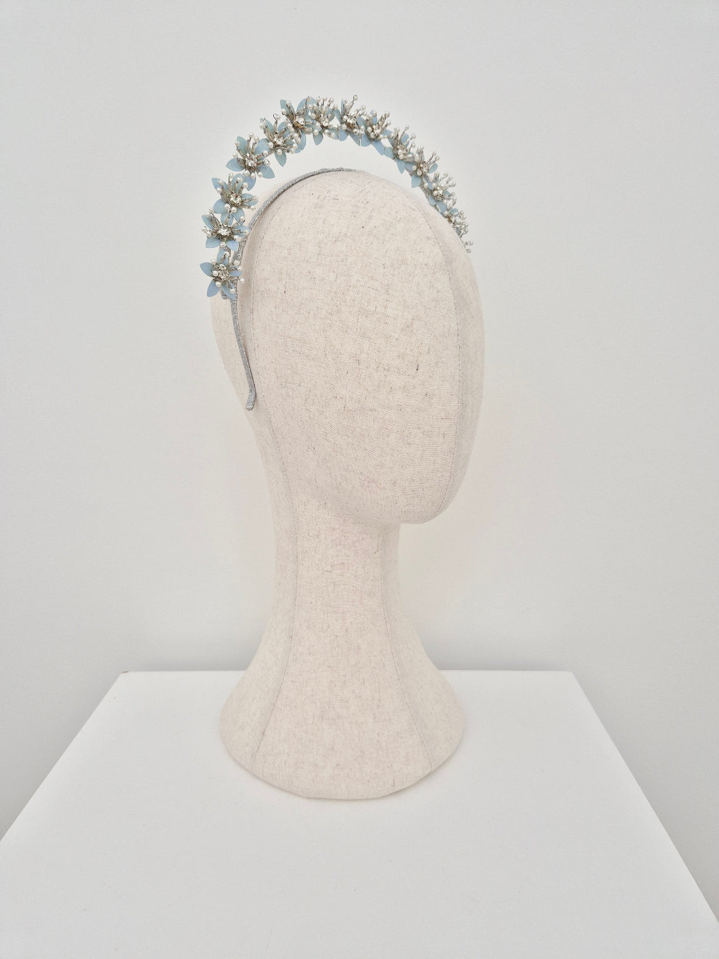 light blue floral crown side view