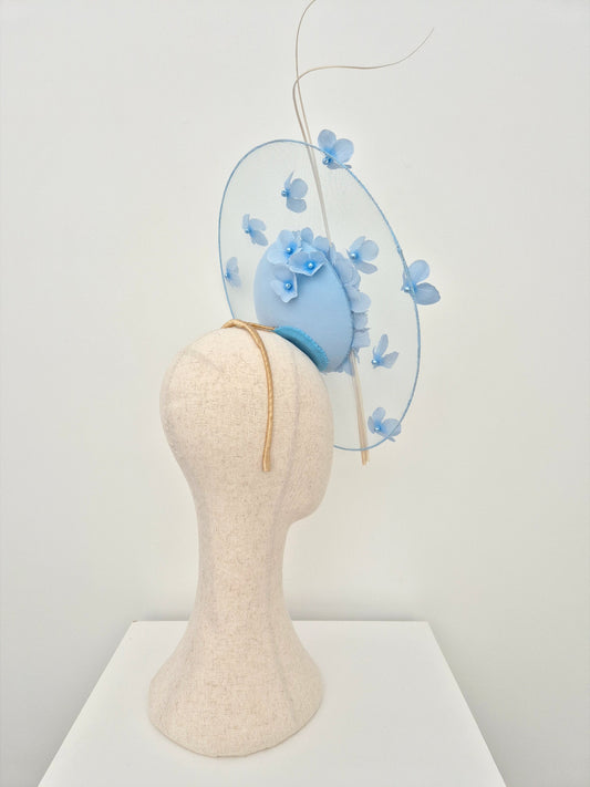 light blue floral percher headpiece side view