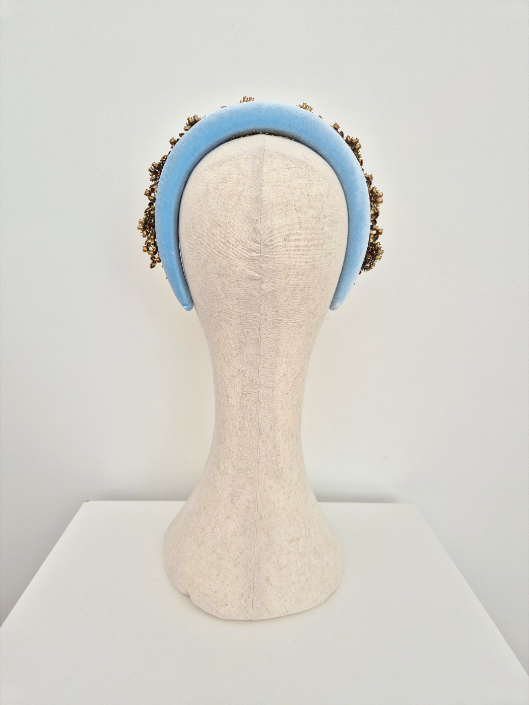 light blue headband with rhinestones back view