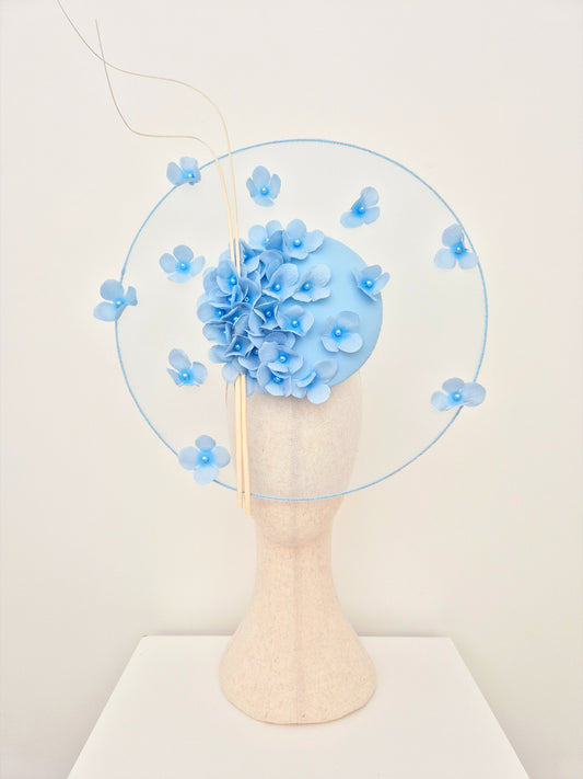 light blue floral satelite percher headpiece