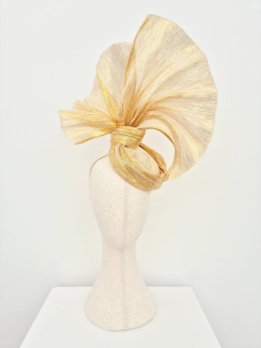 light gold silk abaca fan stye headpiece