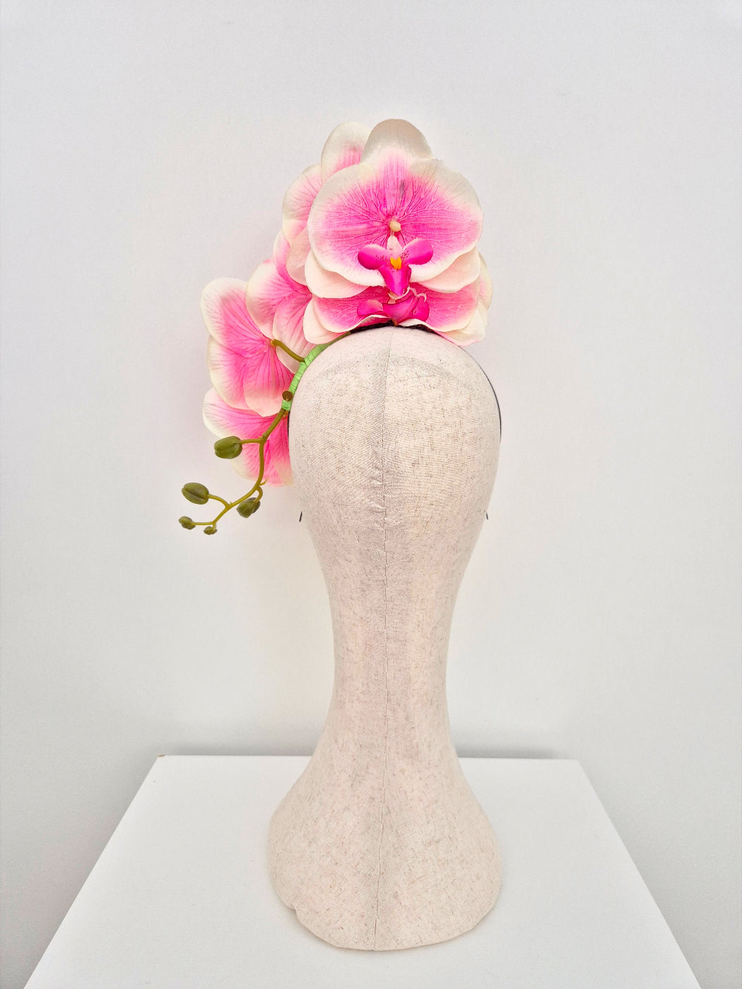 light pink and ivory orchid headpiece back