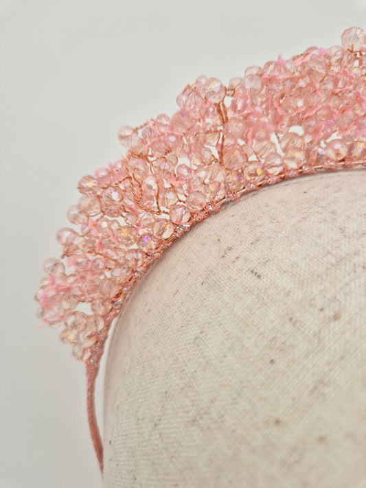 light pink crystal headband close up