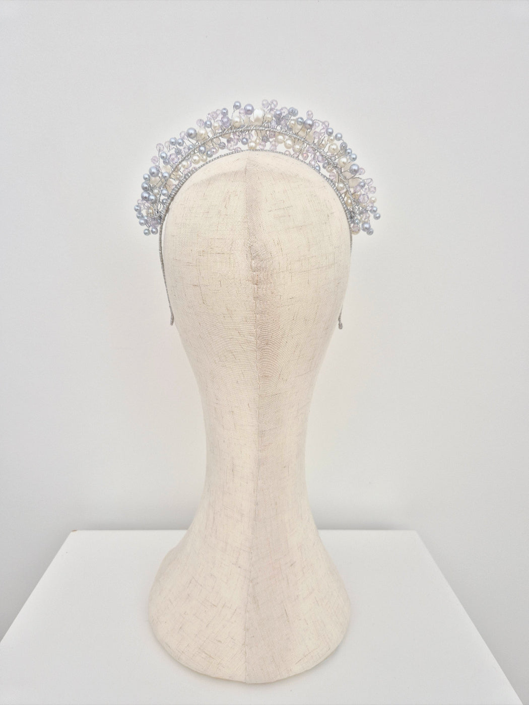 lilac and ivory pearl headband back view