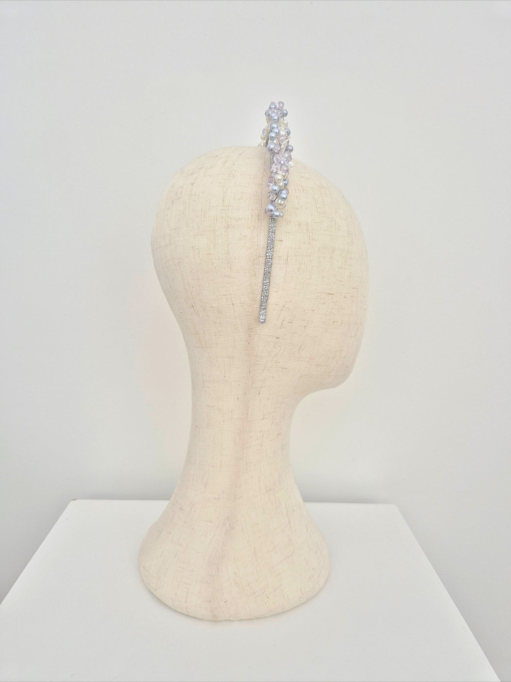 lilac and ivory pearl headband side view