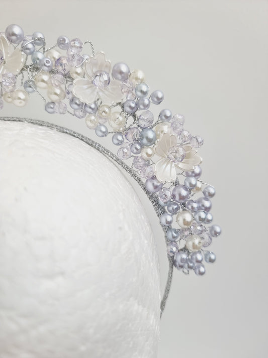 lilac and ivory pearl headband close up