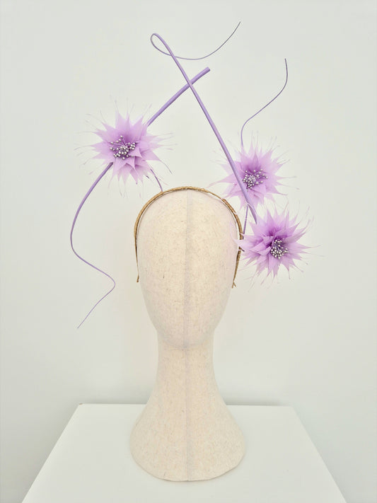 lilac feather flower fascinator