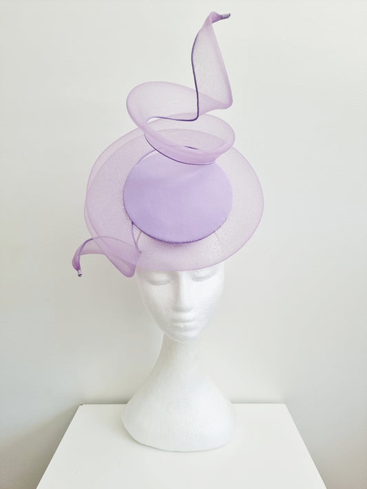 lilac percher headpiece with crinoline swirl