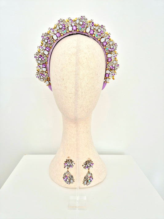 lilac rhinestone headband and earing set