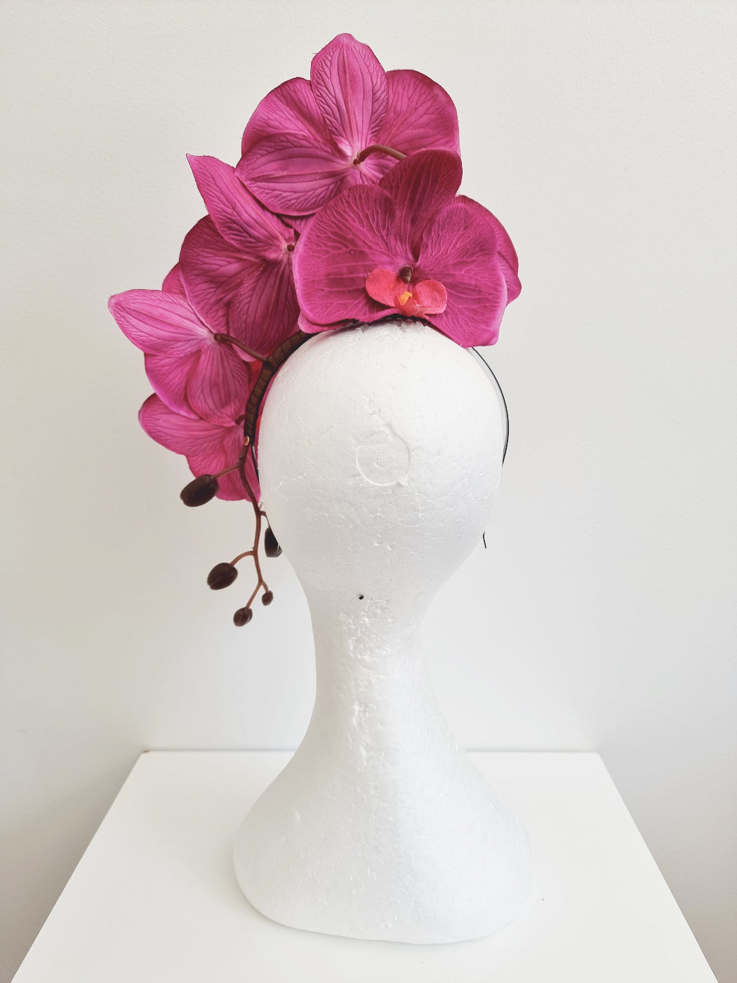 magenta orchid headpiece back view