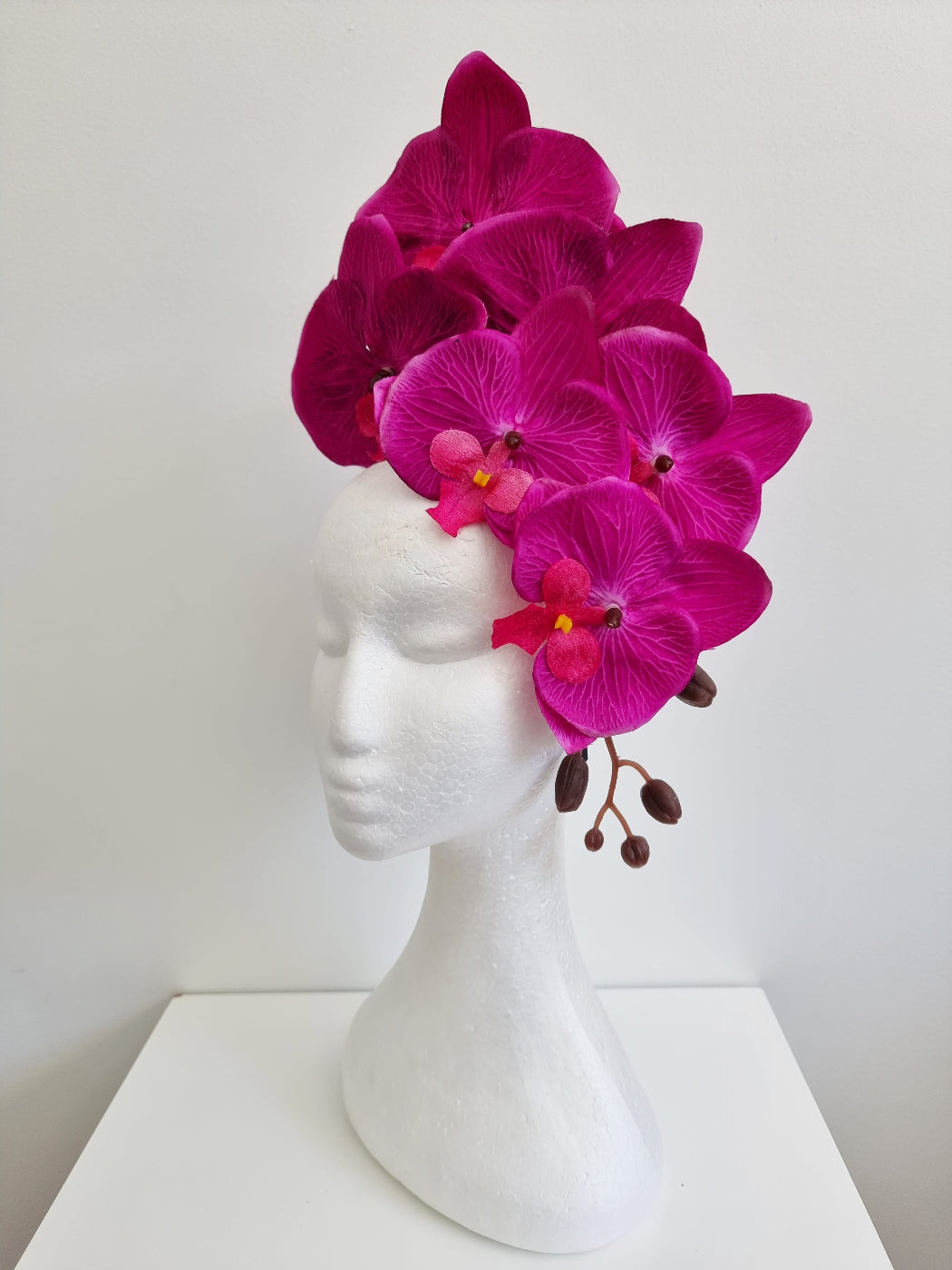 magenta orchid headpiece side view