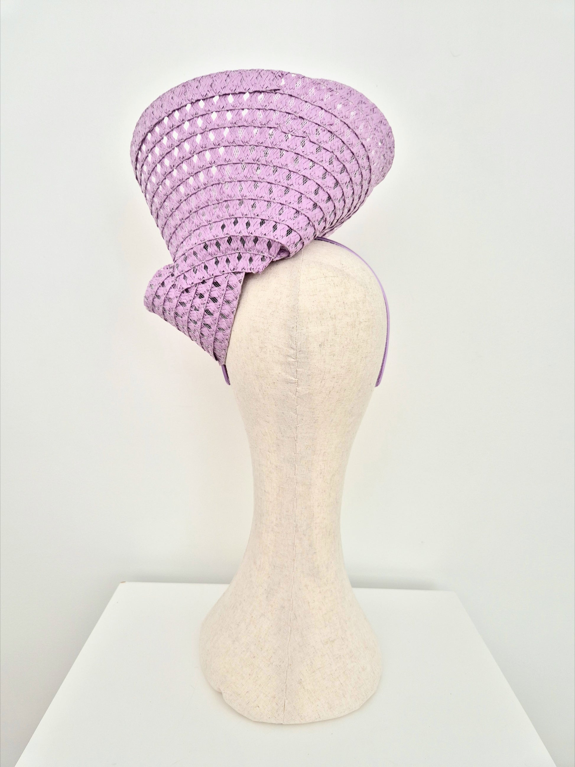 mauve straw headpiece back view