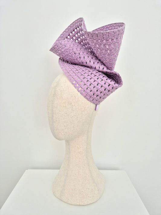 mauve straw  headpiece side view