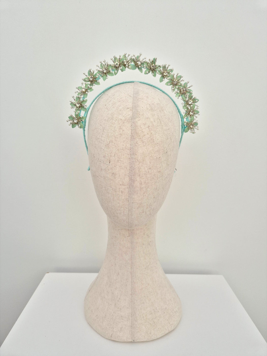 mint green and silver floral headband