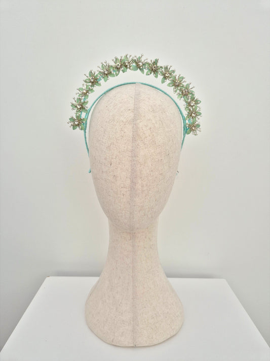 mint green and silver floral headband