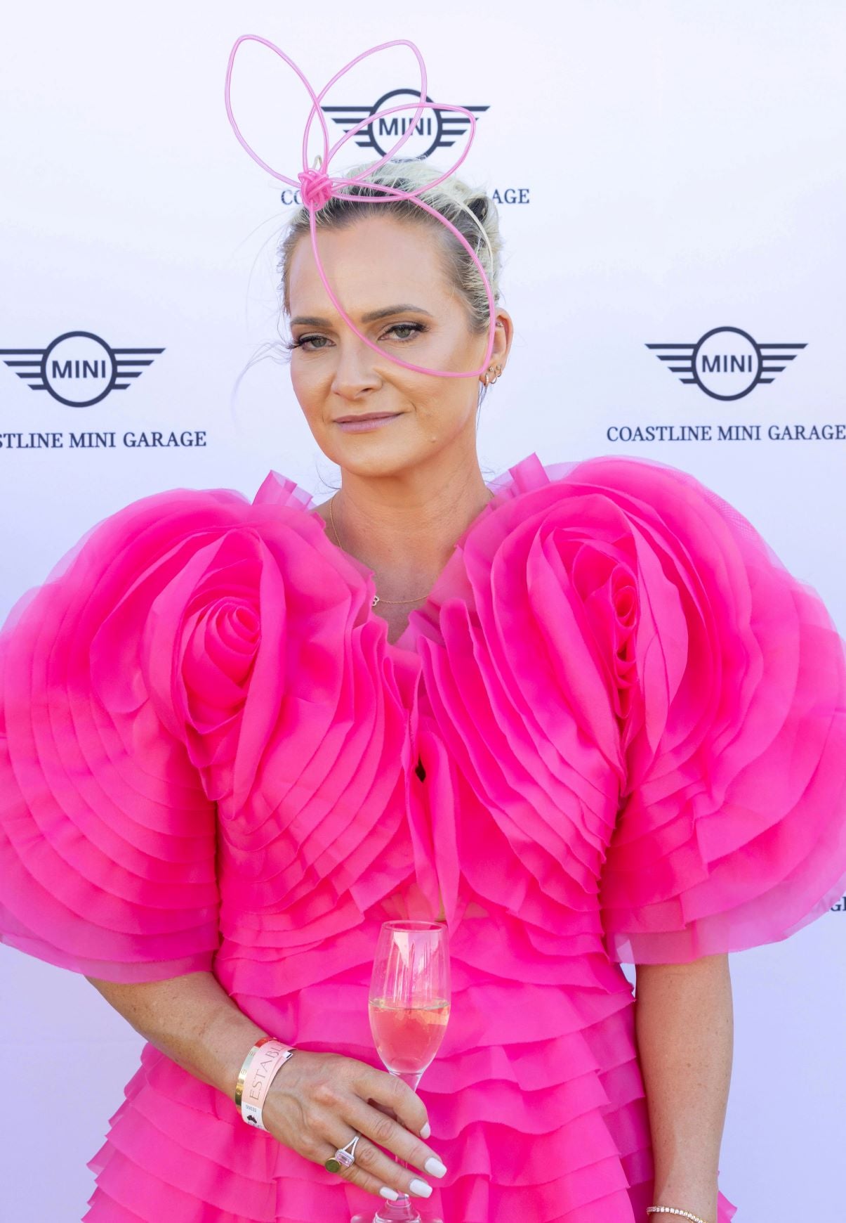 model wearing amour headpiece