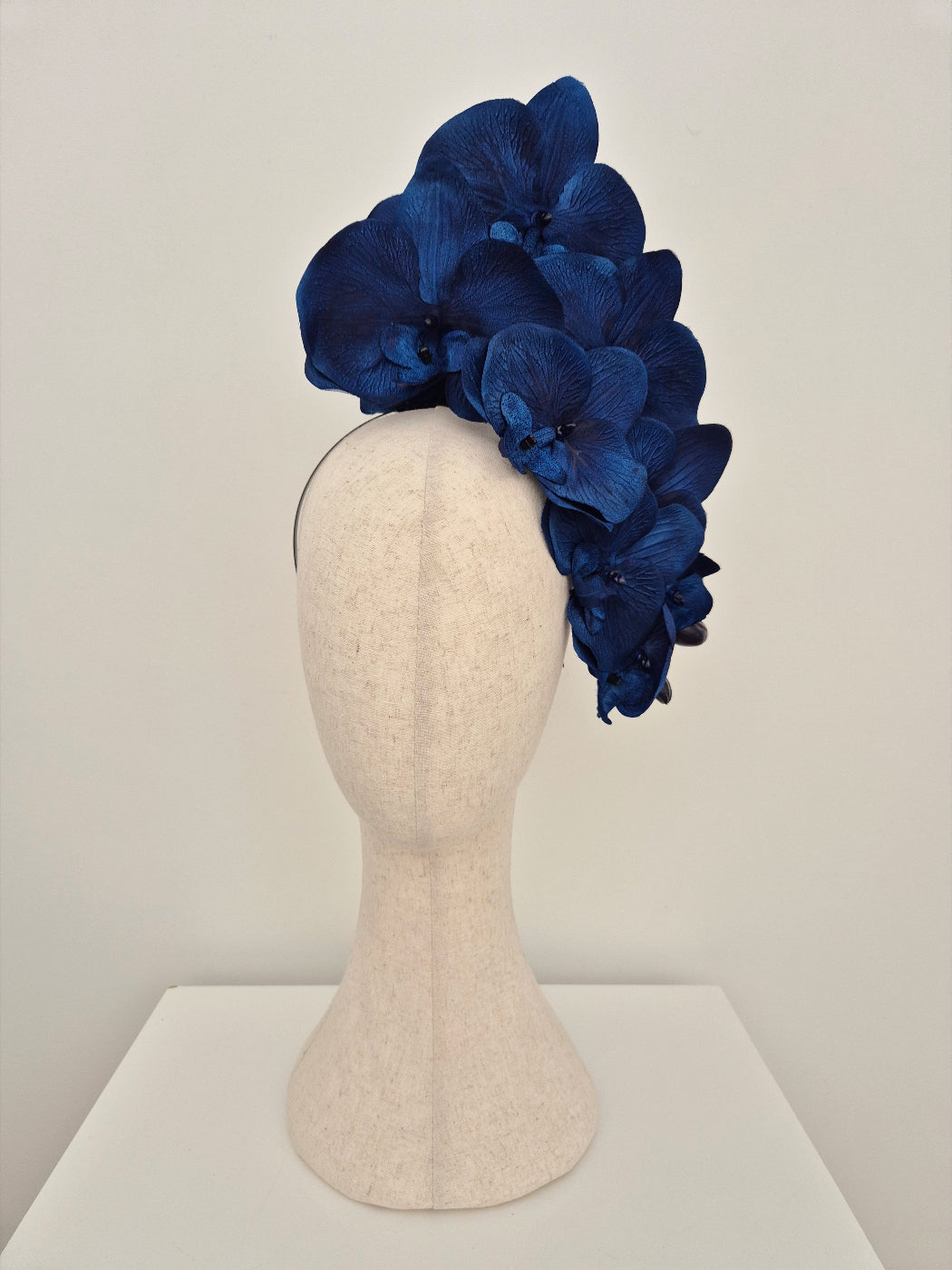 navy blue floral orchid headpiece