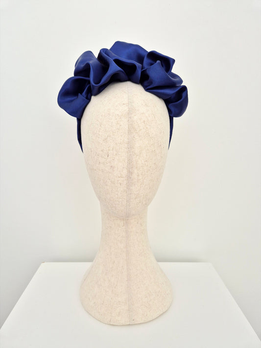 navy blue satin scrunch headband