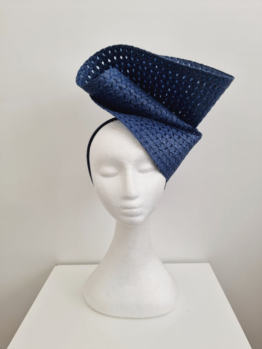 navy blue straw headpiece