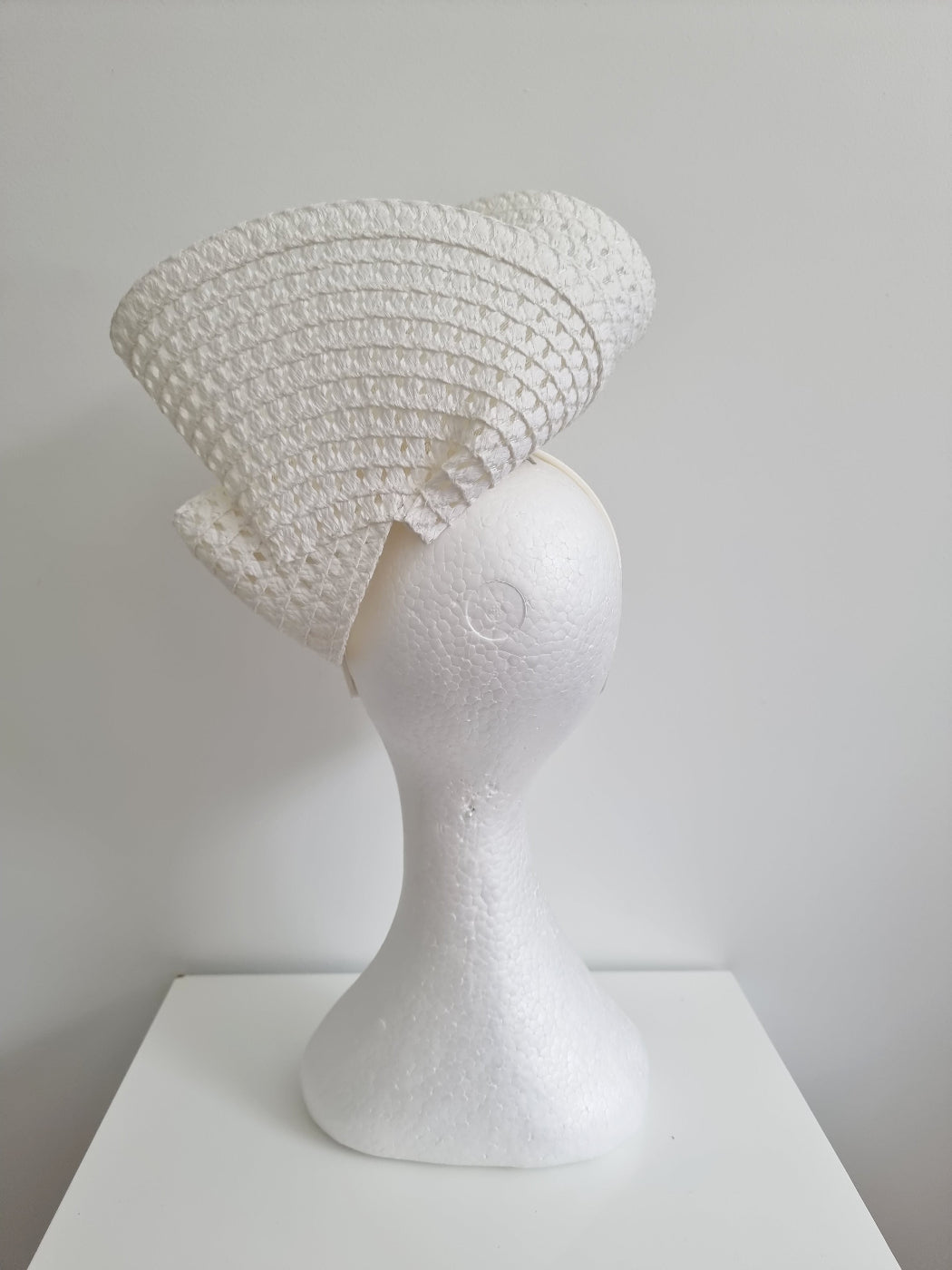 off white straw headpiece back view