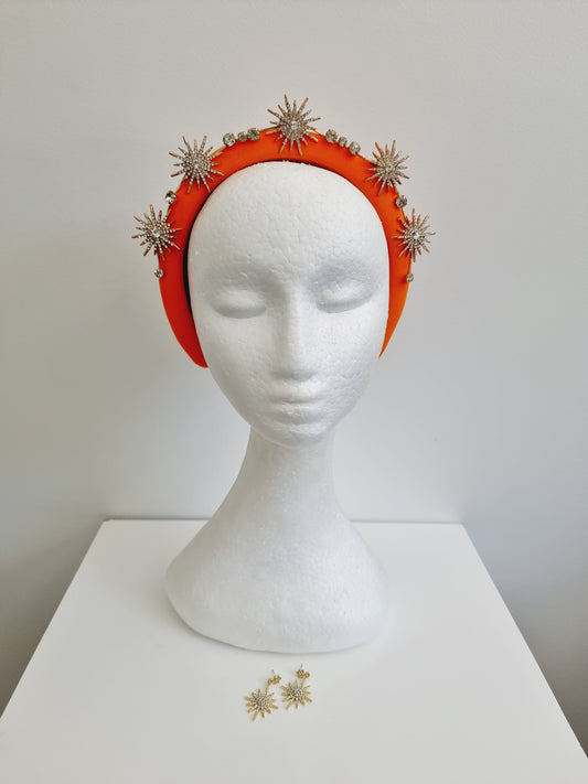 orange star rhinestone headband and earing set