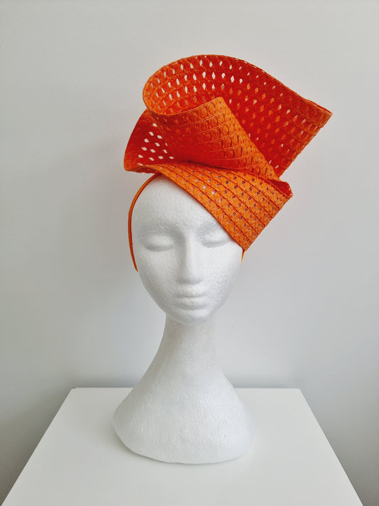 orange straw headpiece front