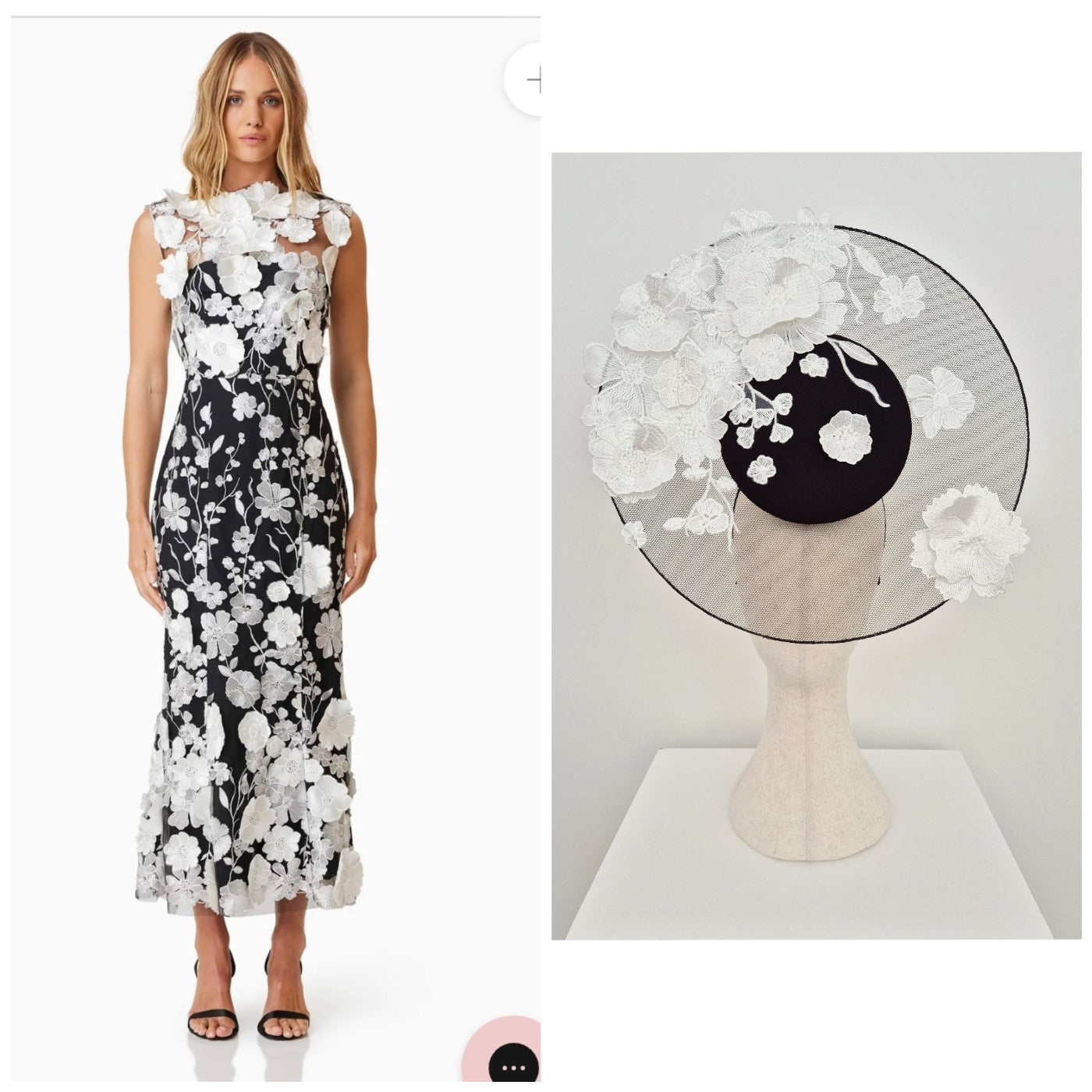 outfit inspiration black and white lace dress with matching headpiece