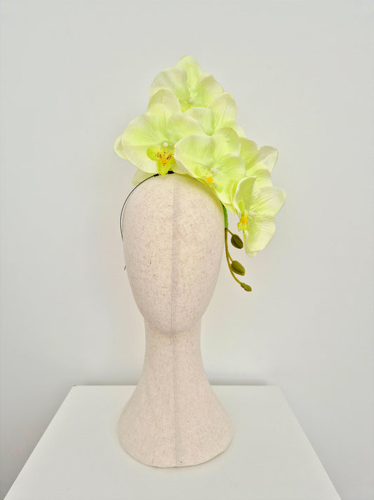 Pale lime green orchid headpiece