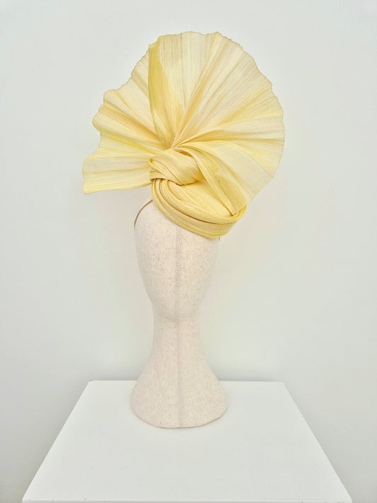 pale yellow silk abaca fan headpiece