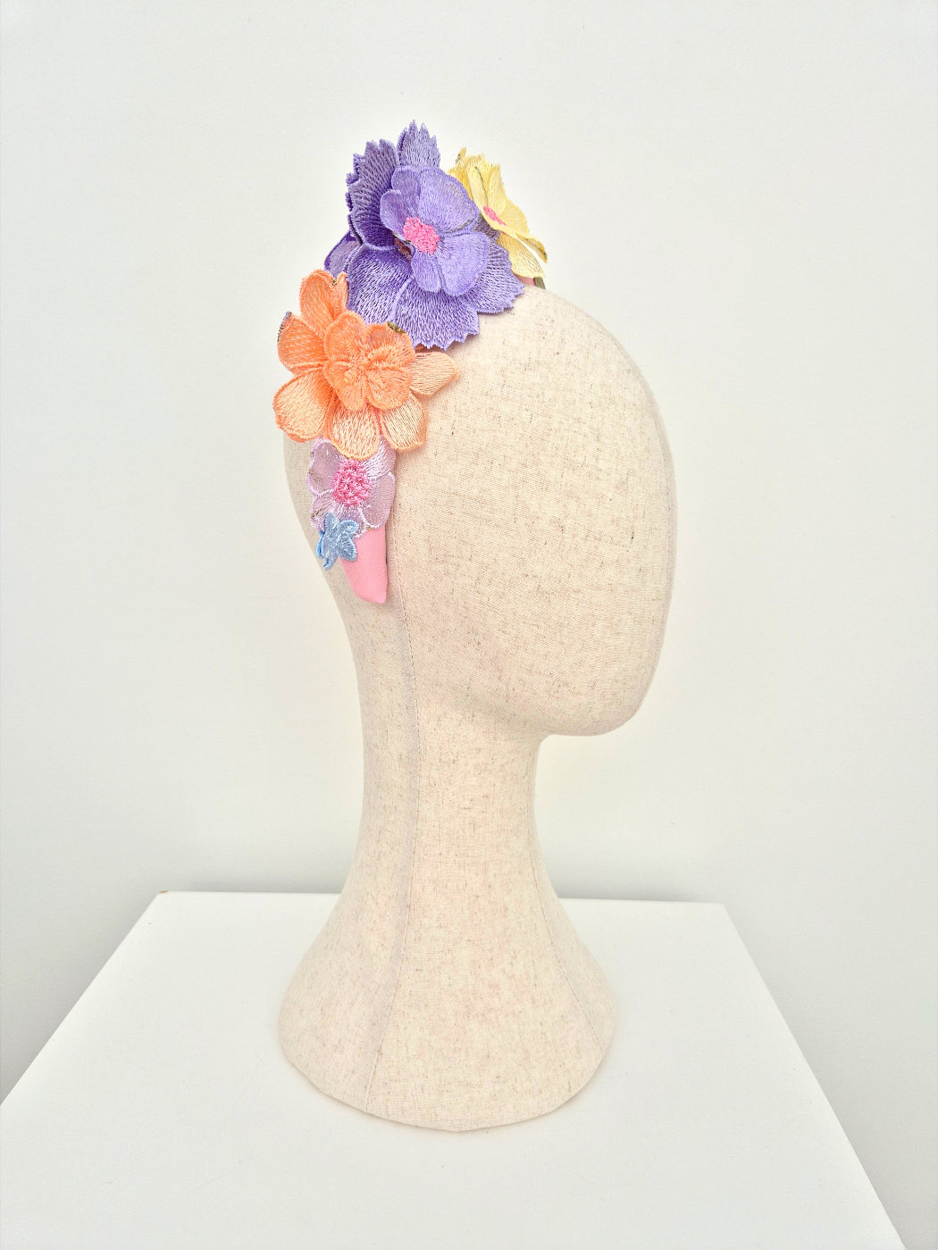 pink 3d floral lace headband side view