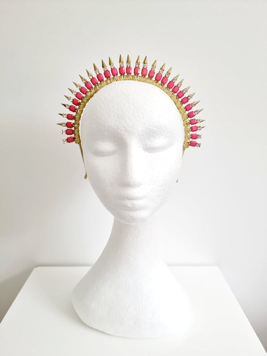 pink and gold metal rivit headband