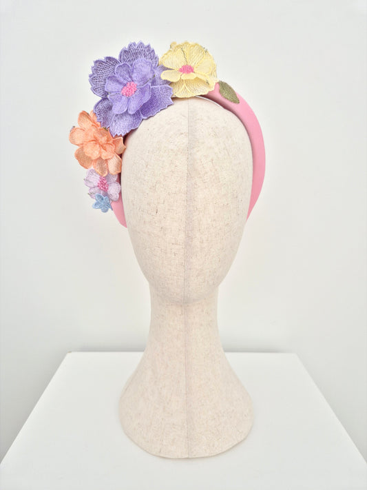 pink floral 3d lace headband