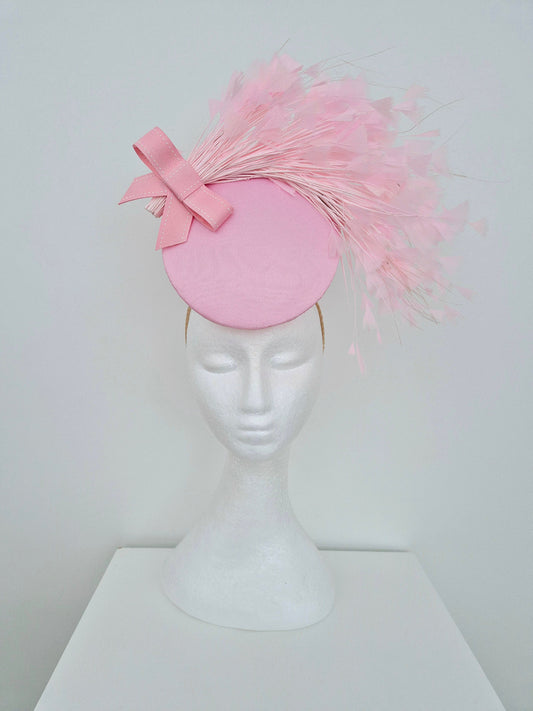 pink percher headpiece with feathers