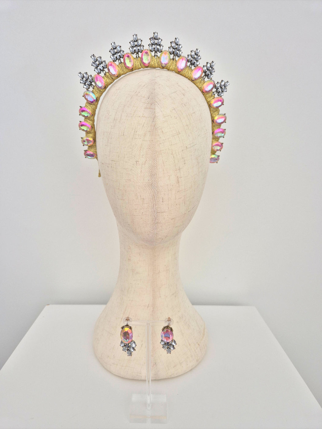 pink rhinestone headpiece with earings set