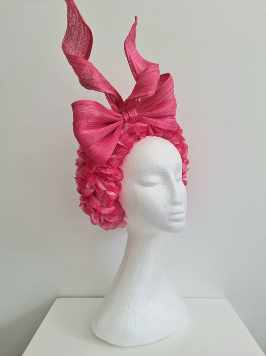 pink ruffle headband with bow side view
