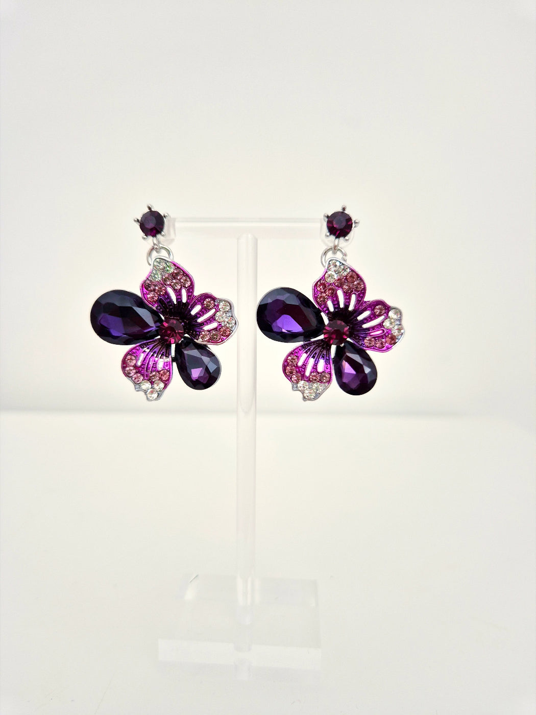purple floral rhinestone earings