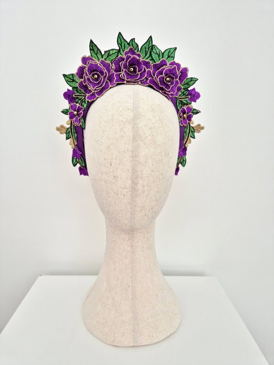 purple floral lace headband