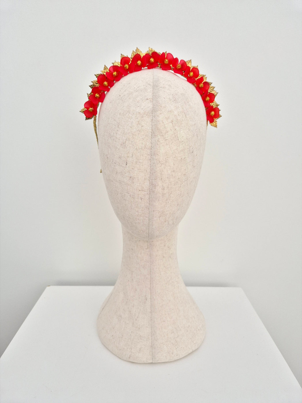red and gold floral crown