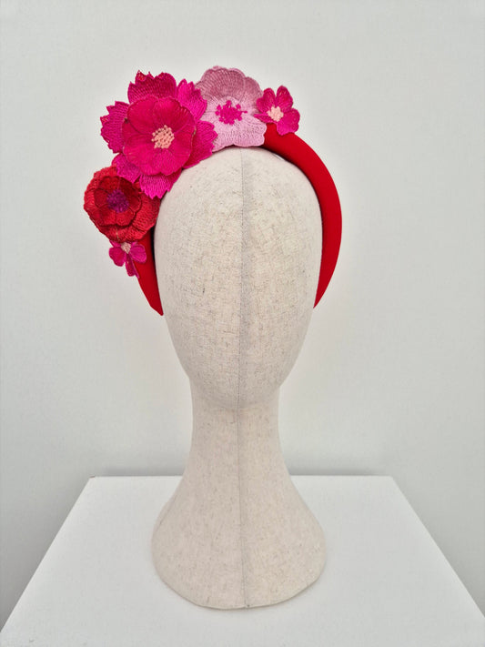 red  and pink onal 3d lace headband