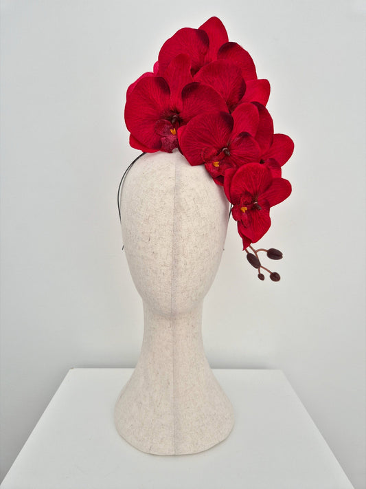red floral orchid headpiece