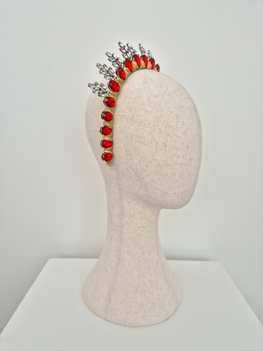 red rhinestone crown side view