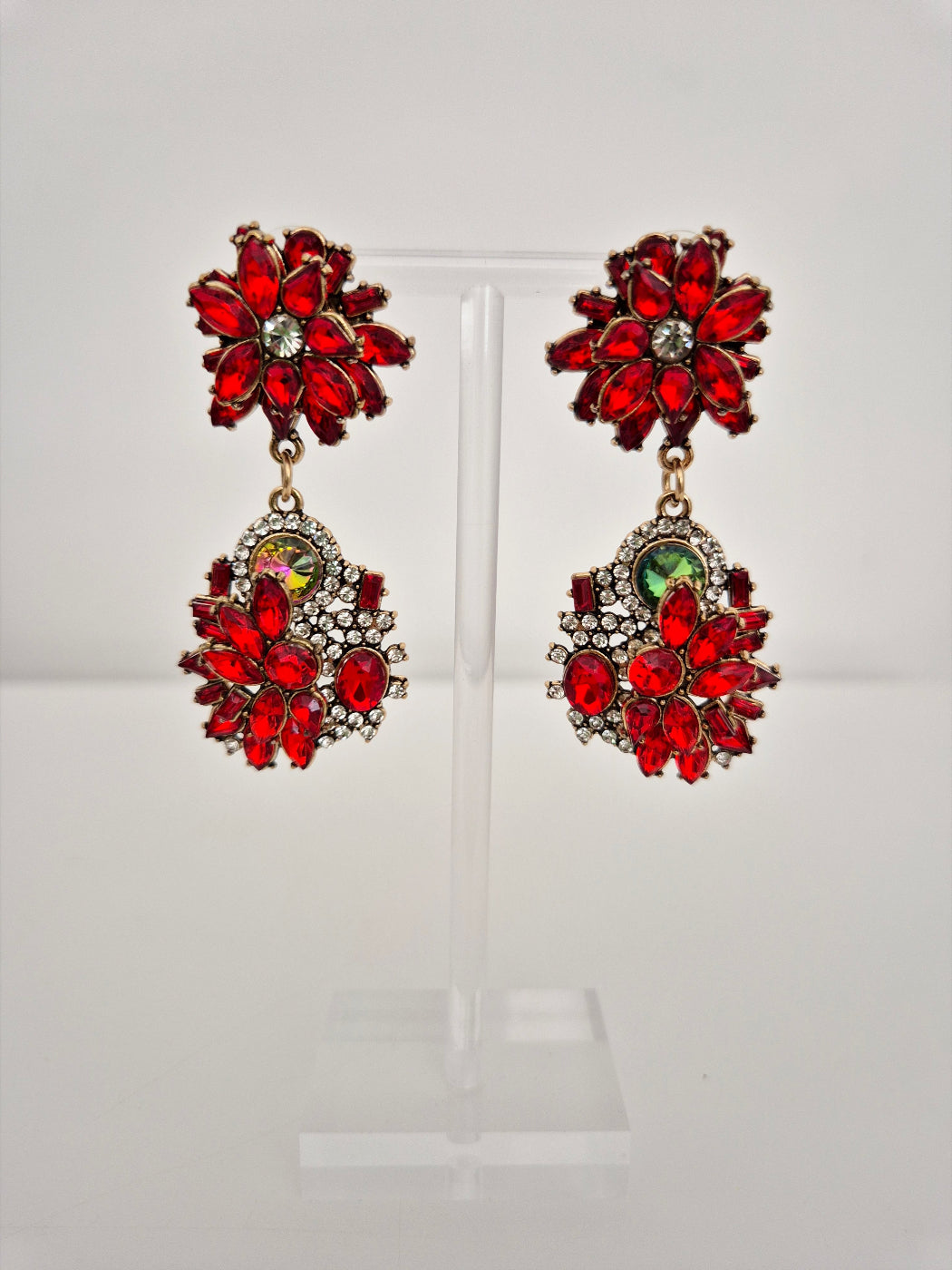 red drop rhinestone earings