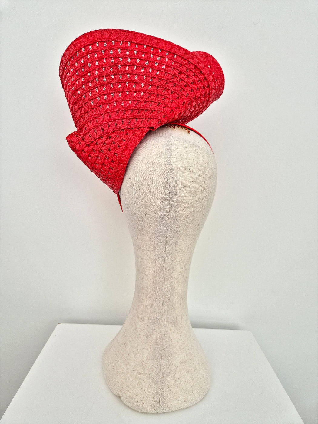 red straw headpiece back