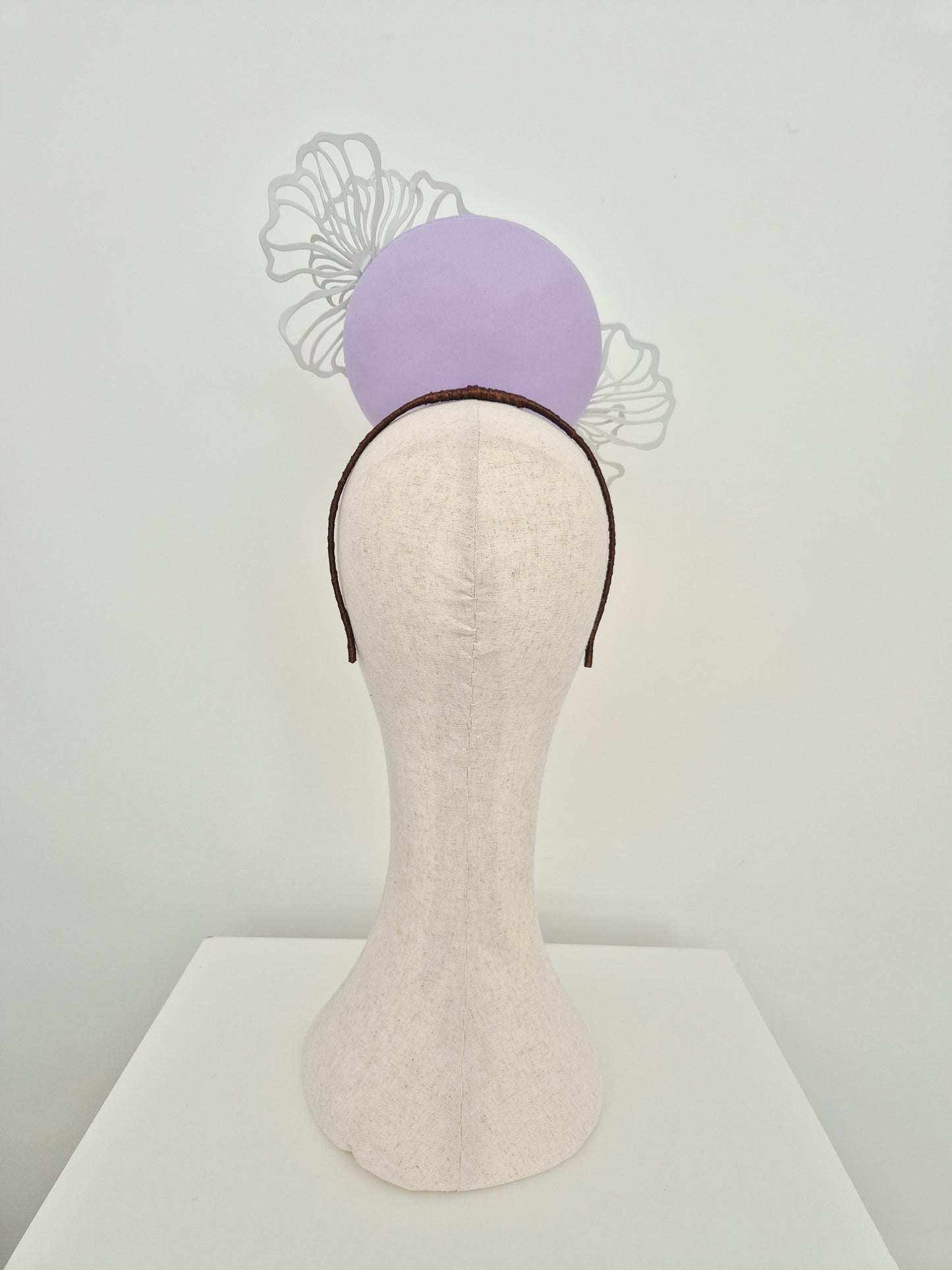 Miss Peyton . Womens Lilac button percher headpiece with white flowers