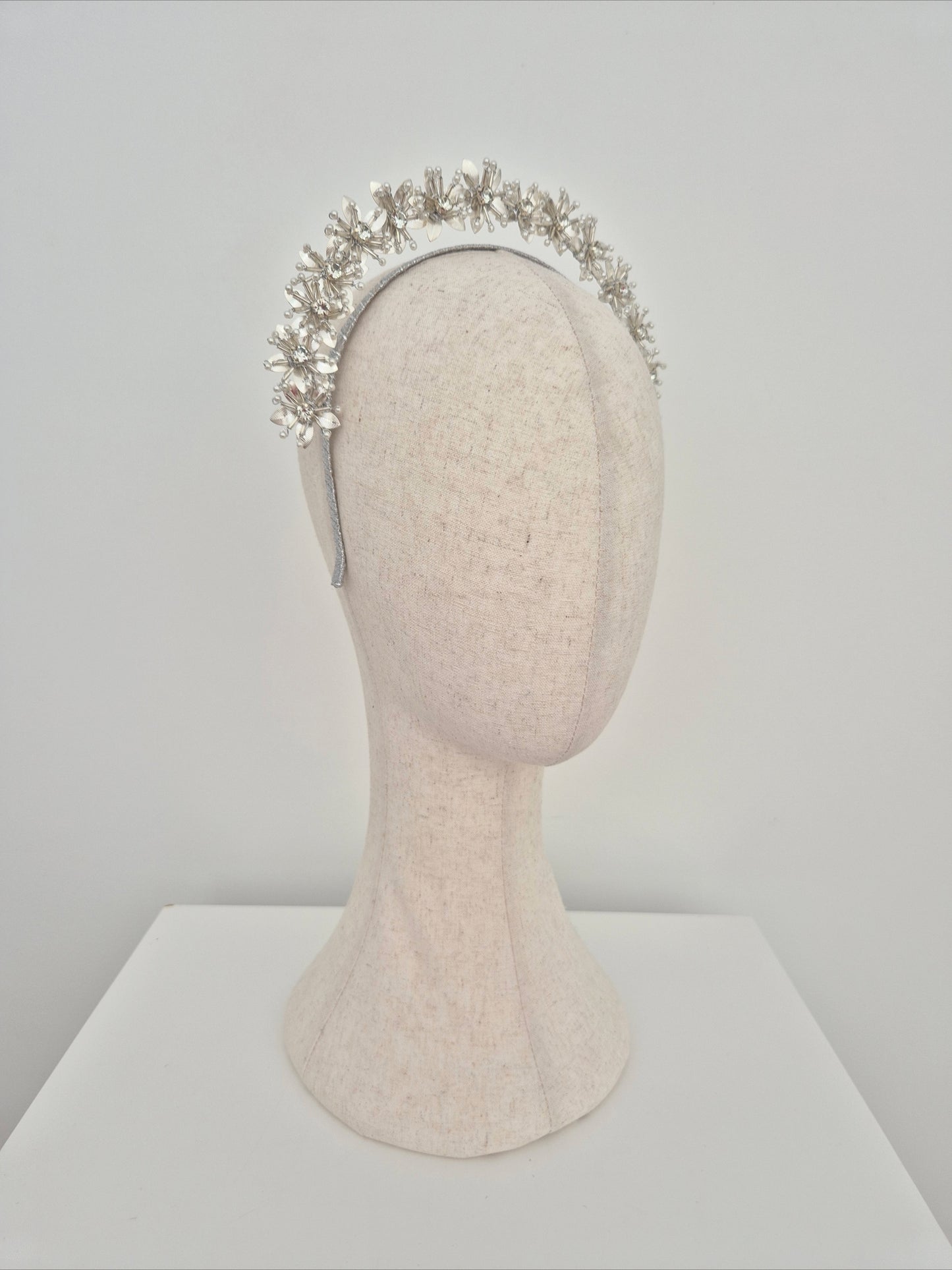 Miss Kiara. Womens flower headband in Metallic Silver