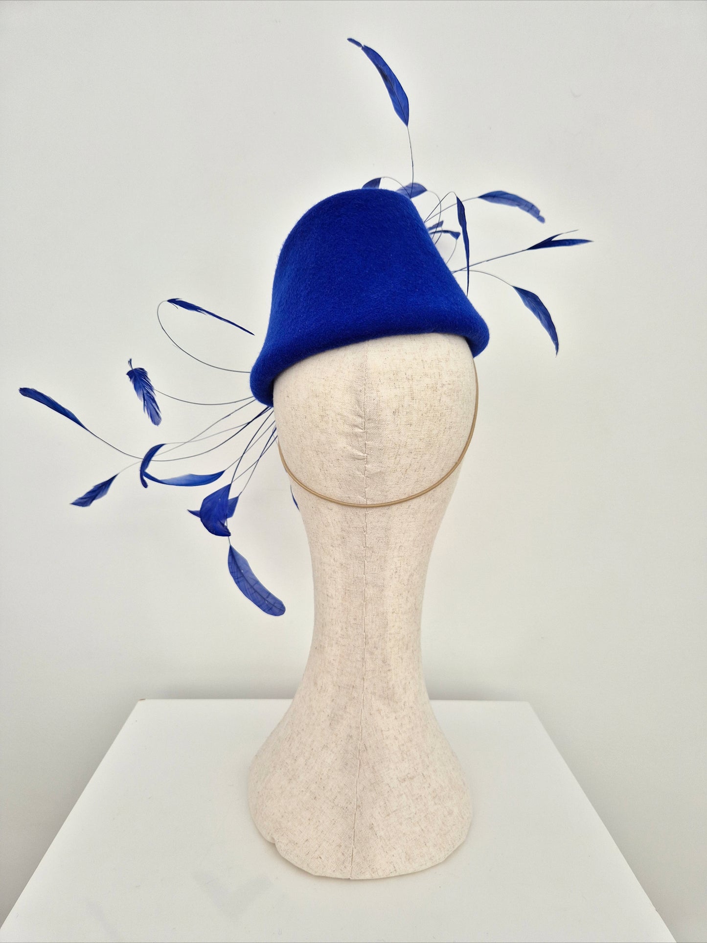 Miss Hope. Womens Blue wool felt headpiece with feathers