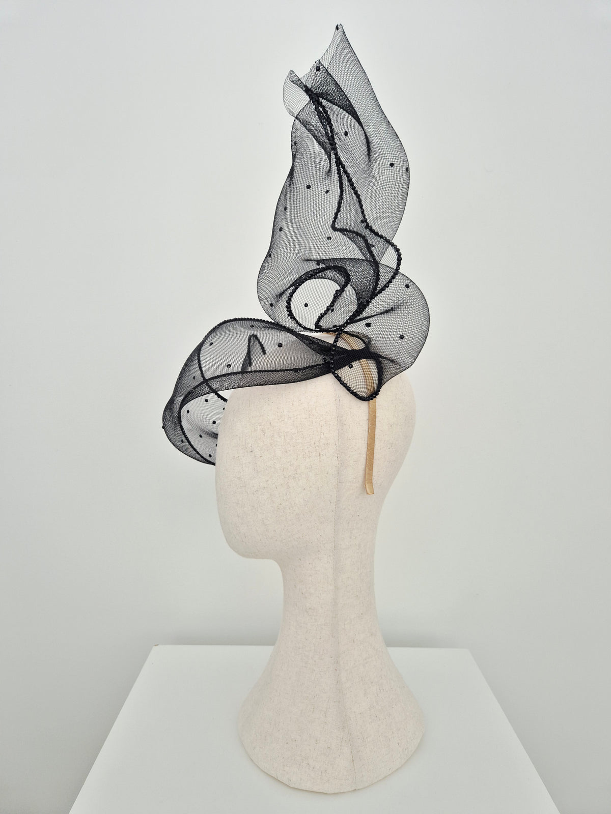 Miss Flyaway. Womens Black crinoline flyway headpiece
