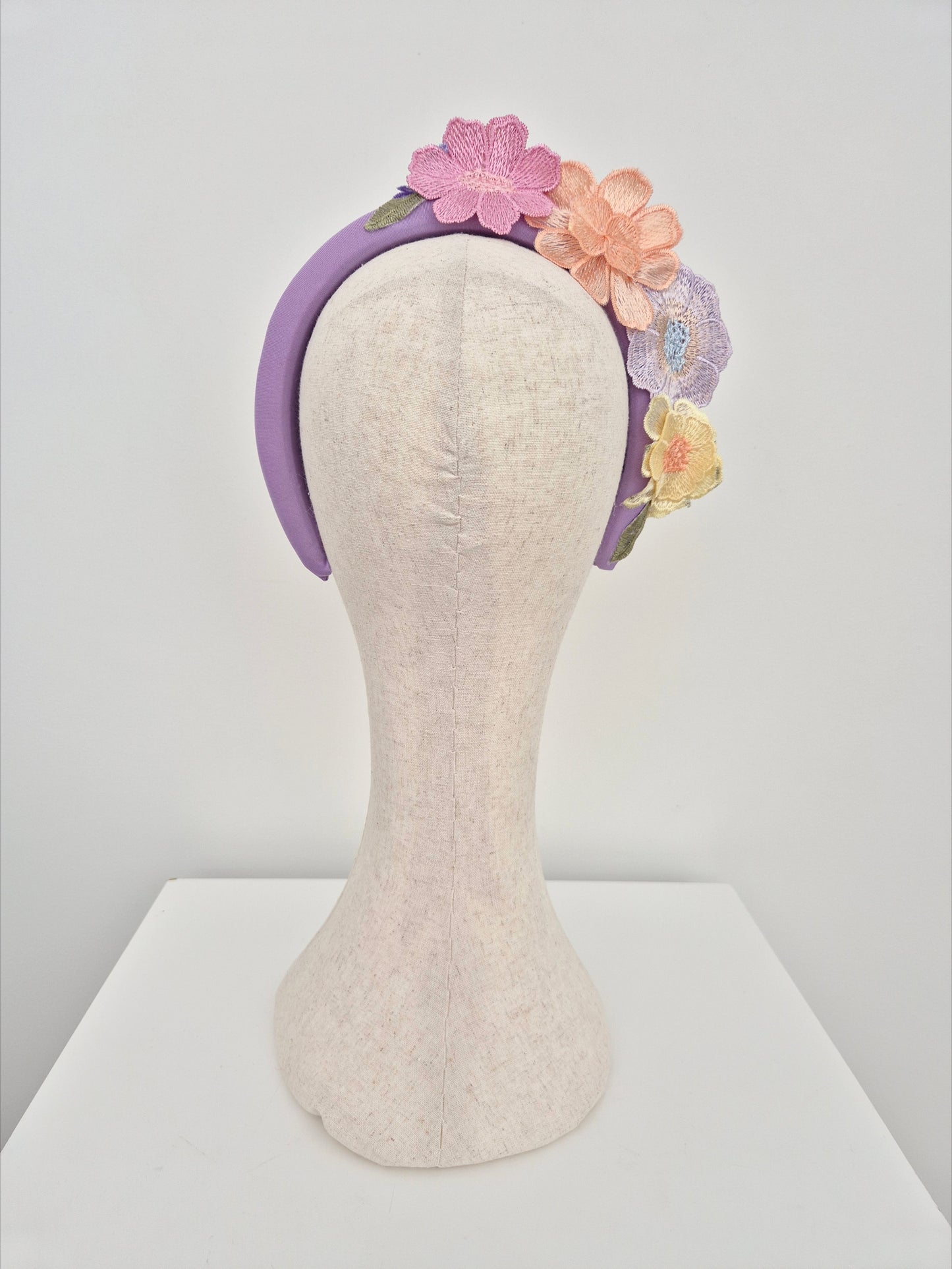 Miss Whimsical headband.  Womens 3D pastel mutli floral lace headband