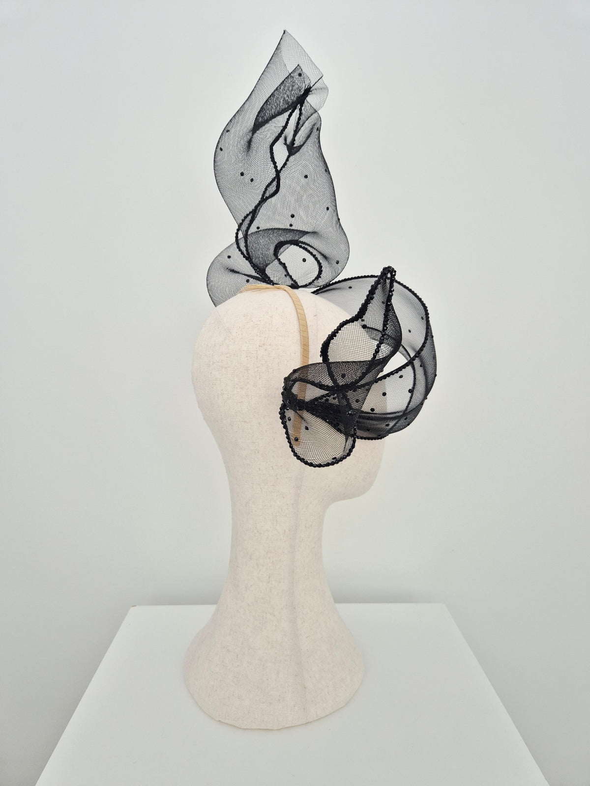 Miss Flyaway. Womens Black crinoline flyway headpiece