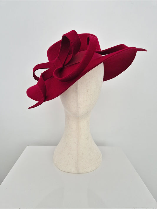 Miss Simone. Womens Deep Red felt hat with bow